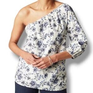 NEW J. Jill Floral One-Shoulder Lightweight Blouse Sz Large